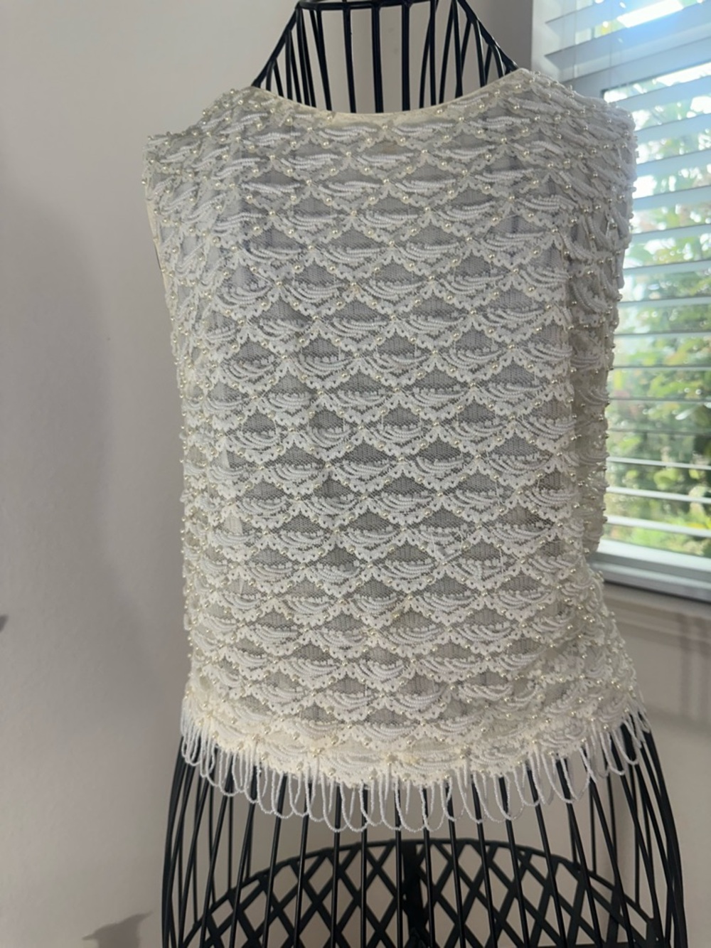 Ivory Beaded Lace Fringe Tank